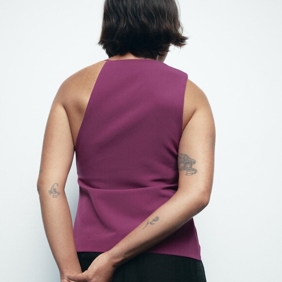 NWT Size S/M l ASYMMETRIC CREPE BUCKLE TOP CAMI BLOUSE PLUM 1067/452/647 Zara - Picture 5 of 8